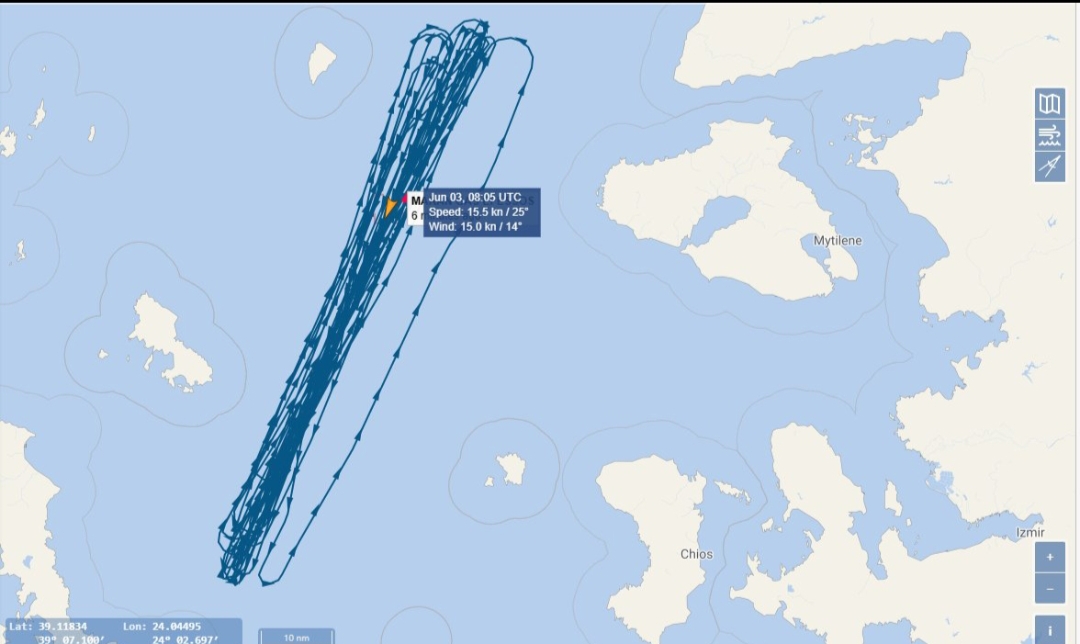 صورة السفينة في عرض البحر المتوسط بالقمر الصناعي